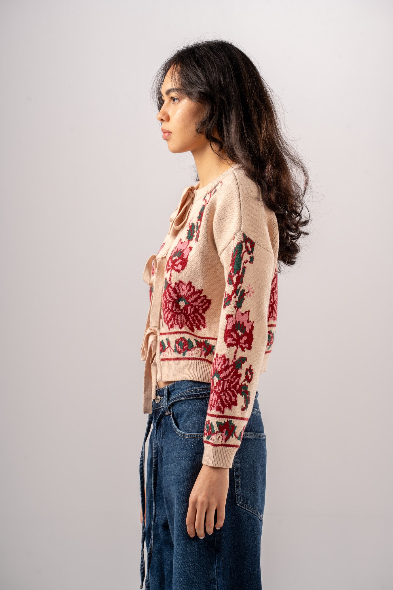 Jacquard Bow Cardigan